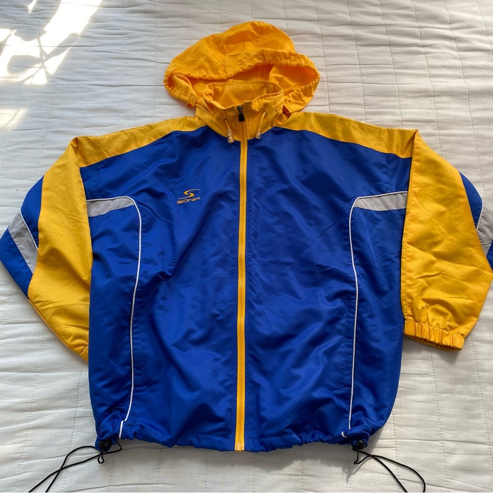 Unisex Blue & Yellow Hooded Windbreaker Jacket